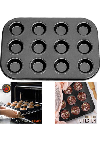 12 Bardak Gri 3 Boyutlu Fırın Tepsisi6/12/24 Delikli Tart Kalıbı Yapışmaz Kıymalı Puding Turta Tepsisi Pişirme Kabı Muffin Kupası Puding Yuvarlak Kalıp Kek Aletleri (Yurt Dışından)