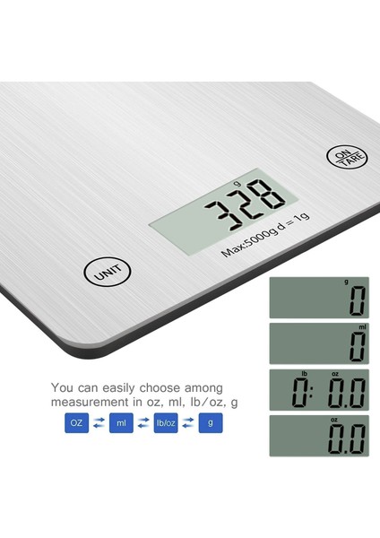 Gümüş 5kg Ataller Çok Fonksiyonlu Dijital Mutfak Gıda Terazisi Pişirme Için Mükemmel Su Geçirmez Temperli Cam Gram Ons Cinsinden Ölçüler (Yurt Dışından) fiyatları