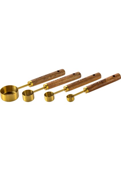 Ölçme Kaşığı 4 Adet Ölçme Kaşık Seti Ahşap Saplı Paslanmaz Çelik Ölçme Bardak Kaşık Pişirme Araçları Kahve Barmenlik Ölçeği Mutfak Aracı (Yurt Dışından)
