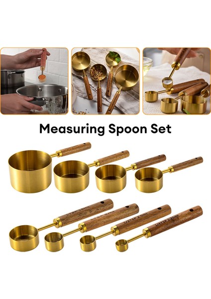 Ölçme Kaşığı 4 Adet Ölçme Kaşık Seti Ahşap Saplı Paslanmaz Çelik Ölçme Bardak Kaşık Pişirme Araçları Kahve Barmenlik Ölçeği Mutfak Aracı (Yurt Dışından) fiyatları