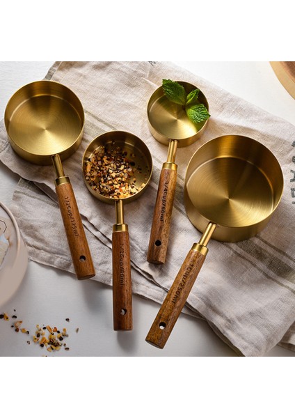 Ölçme Kaşığı 4 Adet Ölçme Kaşık Seti Ahşap Saplı Paslanmaz Çelik Ölçme Bardak Kaşık Pişirme Araçları Kahve Barmenlik Ölçeği Mutfak Aracı (Yurt Dışından) modelleri