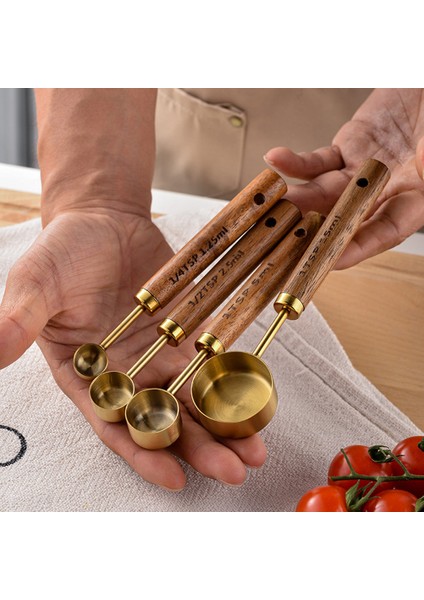 Ölçme Kaşığı 4 Adet Ölçme Kaşık Seti Ahşap Saplı Paslanmaz Çelik Ölçme Bardak Kaşık Pişirme Araçları Kahve Barmenlik Ölçeği Mutfak Aracı (Yurt Dışından) fırsatları