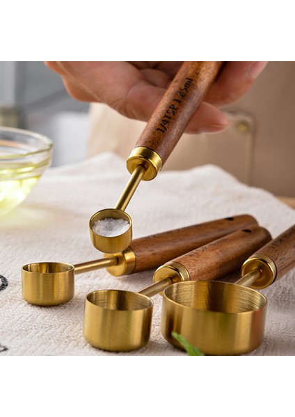 Ölçme Kaşığı 4 Adet Ölçme Kaşık Seti Ahşap Saplı Paslanmaz Çelik Ölçme Bardak Kaşık Pişirme Araçları Kahve Barmenlik Ölçeği Mutfak Aracı (Yurt Dışından) indirimleri