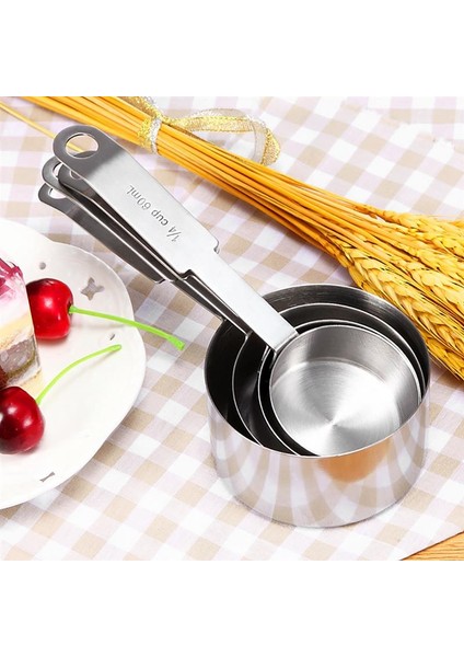 Gümüş4 Parçalı Ölçü Kapları Kaşıklar Mutfak Pişirme Ölçüm Aleti Seti Paslanmaz Çelik Kahve Tozu Un Şeker Baharat Kaşık Ölçekli (Yurt Dışından)