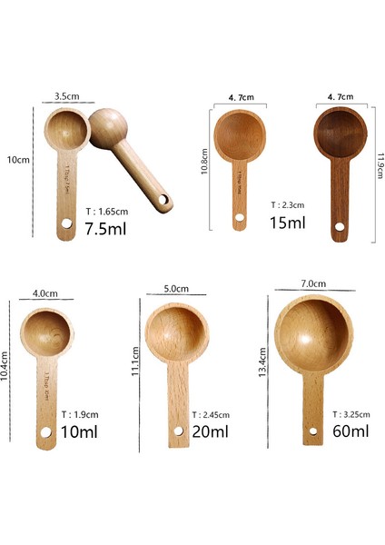 05 Ahşap Ölçü Kaşığı Mutfak Ölçü Kaşıkları Kısa Saplı Çay Kahve Kepçesi Şeker Baharat Ölçü Kaşığı Pişirme Ölçü Aletleri (Yurt Dışından) modelleri