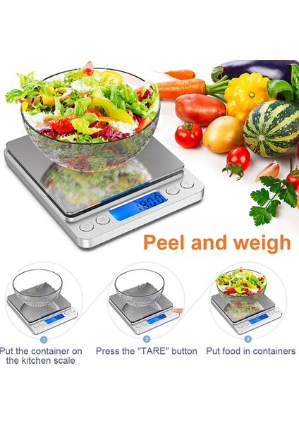 Gümüş Dijital Mutfak Terazisi 3000G/ 0.1g Küçük Mücevher Terazisi Gıda Terazileri Dijital Ağırlık Gram ve Oz Dijital Gram Terazisi Lcd/ Tara (Yurt Dışından)