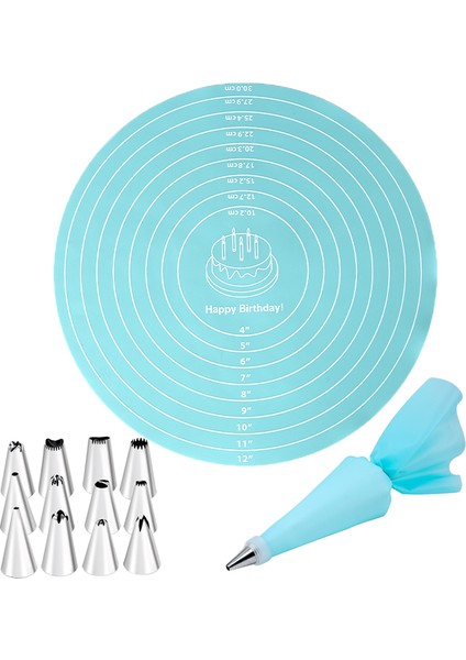 Blue2 Nozzleset ile Fais Du Yuvarlak Silikon Pişirme Mat 12 Inç Çaplı Kek Pikap Pedi Kaymaz Ped Kek Standı Gıda Sınıfı Mutfak Pişirme Aracı (Yurt Dışından)