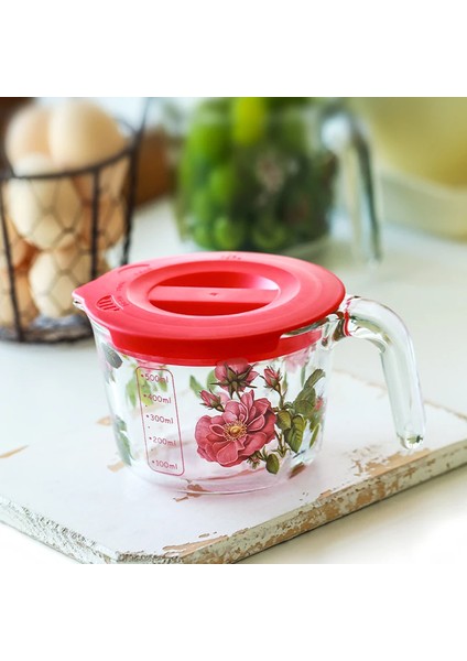 Ölçekli Cam Ölçü Kabı Mutfak Pişirme Pişirme Aracı Kapaklı Ölçüm Kavanozları Retro Çiçek Süt Suyu Bardağı Ev Kahvaltısı (Yurt Dışından) fırsatları
