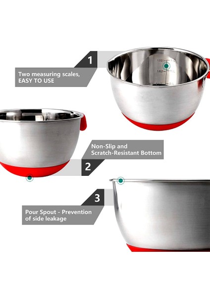24 cm Silikon Saplı Paslanmaz Çelik Kaymaz Ölçekli Karıştırma Kabı Mutfak Salata Kaseleri Pişirme Pişirme Yumurta Mikseri Gıda Depolama Için Set (Yurt Dışından) indirimleri