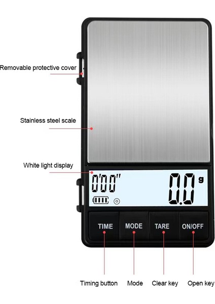 1kg-0.1g Mini Cep Kahve Ölçeği Zamanlayıcı 1000 x 0.1g Dijital Gram Ölçeği Büyük LCD Ekran Espresso Ölçeği Tara Fonksiyonu Altın Mücevher Terazileri (Yurt Dışından)