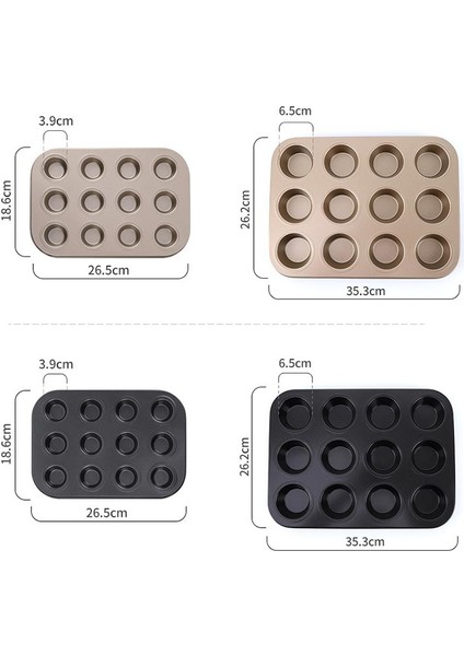 Altın 12 Izgara Küçük 12/9/6 Delik Yapışmaz Kek Pişirme Kalıbı Puding Tava Muffin Fincan Pişirme Kalıp Karbon Çelik Düz Fincan Kek Kalıbı Mutfak Pişirme Araçları (Yurt Dışından)
