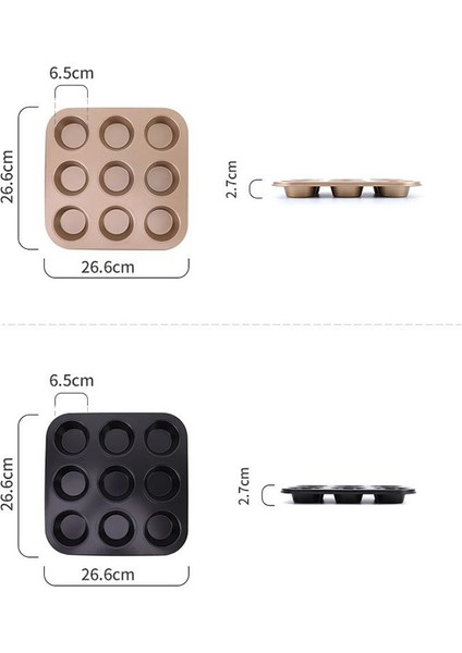 Altın 12 Izgara Küçük 12/9/6 Delik Yapışmaz Kek Pişirme Kalıbı Puding Tava Muffin Fincan Pişirme Kalıp Karbon Çelik Düz Fincan Kek Kalıbı Mutfak Pişirme Araçları (Yurt Dışından)
