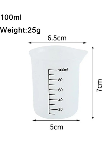100ML Silikon Ölçüm Kabı Şeffaf Ölçekli Gıda Sınıfı Dayanıklı Yapışmaz Diy Kek Epoksi Reçine Takı Yapımı Mutfak Pişirme Araçları (Yurt Dışından)