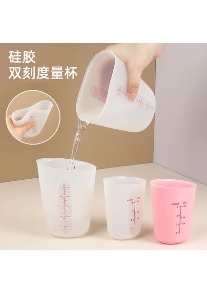 Pembe 250ML Silikon Ölçüm Kabı Pişirme Gereçleri 250ML 500ML Silikon Süt Kupası Görünür Çift Ölçekli Pişirme Kabı (Yurt Dışından)