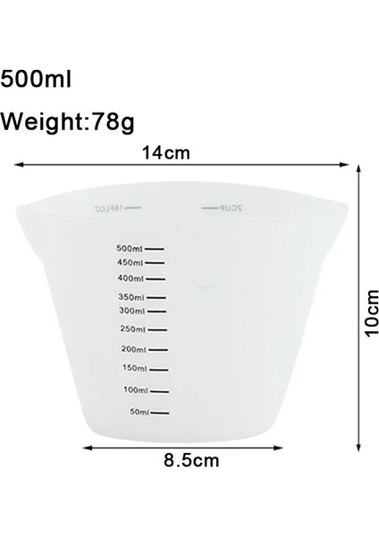 500ML Diy Kek Epoksi Reçine Takı Yapımı Mutfak Pişirme Araçları Silikon Ölçüm Kabı Şeffaf Ölçekli Sınıf Dayanıklı Yapışmaz (Yurt Dışından)