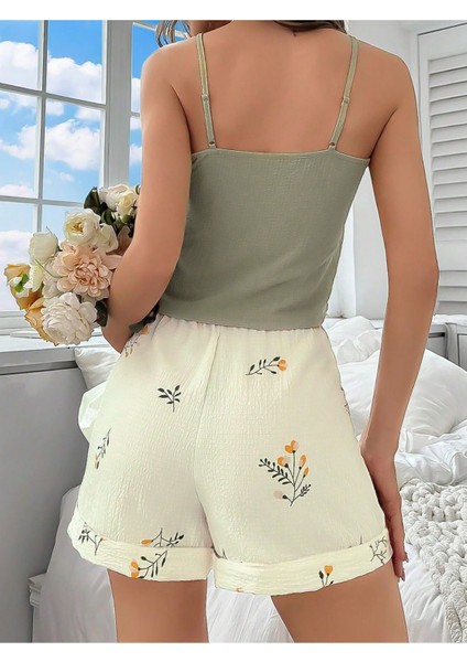 Kadın Ip Askılı Şortlu Yazlık Pijama Takımı