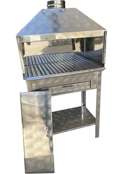 Paslanmaz Kömürlü Mangal 35 x 50 cm Bacalı Barbekü