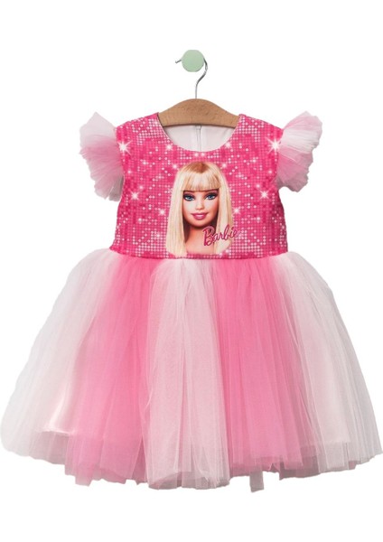 Barbie Tül Kız Çocuk Elbise - Pembe