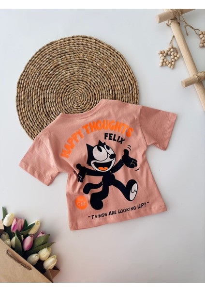 Flx Kedi Baskılı Unisex Çocuk Tşört - Gül Kurusu fiyatları