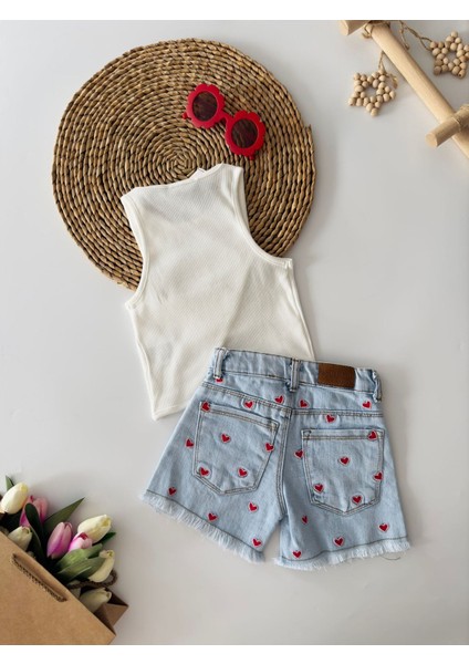 Kalp Işlemeli Çapraz 2 Li Takım - Beyaz modelleri