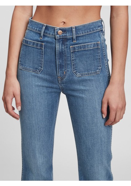 Kadın Mavi High Rise Flare Jean Pantolon modelleri