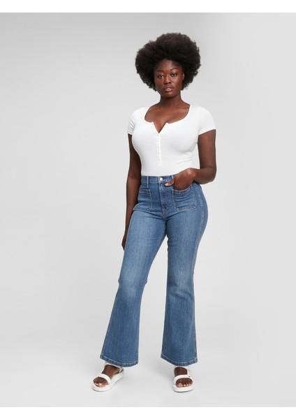 Kadın Mavi High Rise Flare Jean Pantolon fırsatları