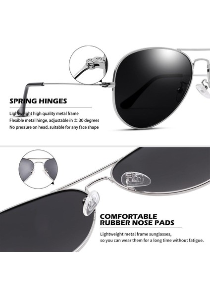 Tia Aviator Damla Model Metal Çerçeveli Gümüş-Siyah Erkek Güneş Gözlüğü