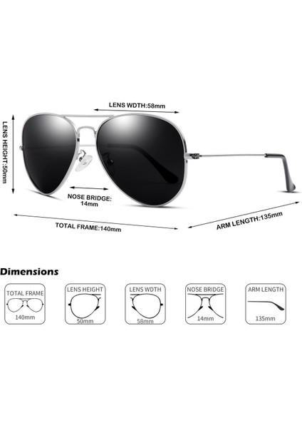 Tia Aviator Damla Model Metal Çerçeveli Gümüş-Siyah Erkek Güneş Gözlüğü