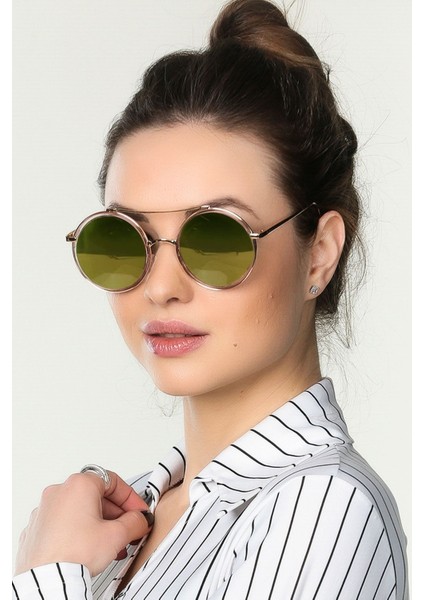 Yuvarlak Model Metal Kasa Köprülü Aynalı Cam Kadın Güneş Gözlüğü