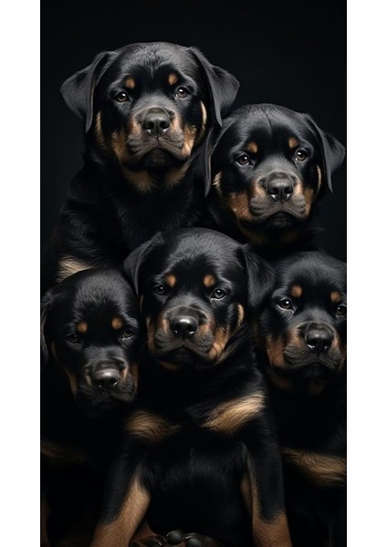 Siyah Köpek Ailesi Duvar Poster 30X42 cm Çerçevesiz