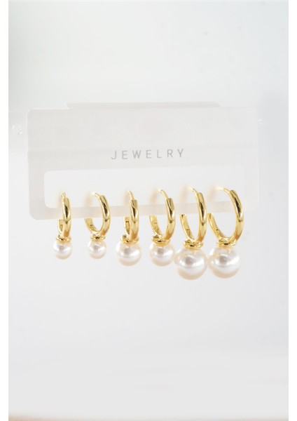 Kadın Vip Seri Suni Incili 3 Boy 6'lı Küpe Seti