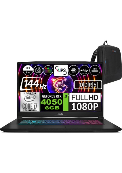 Msı Katana 17 Intel Core I7 13620H 64GB 512GB SSD RTX4050 (105W)6GB Freedos 17.3" Fhd 144Hz Taşınabilir Bilgisayar B13VEK1035XTRWF09 + Zetta Çanta