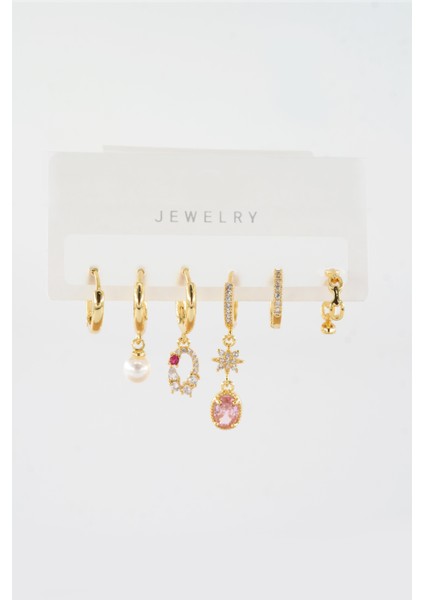 Kadın Vip Seri Zirkon Taşlı Karışık Figürlü 6'lı Küpe Seti