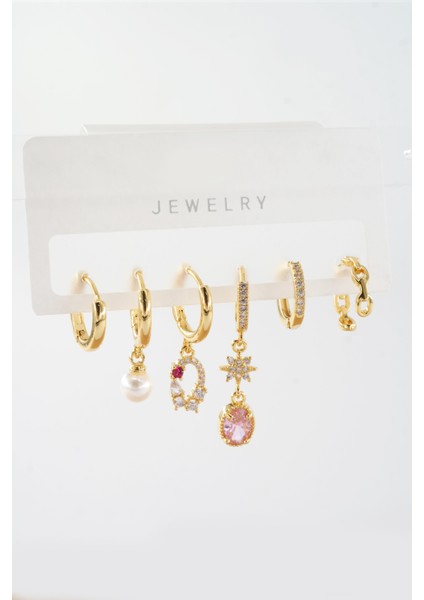 Kadın Vip Seri Zirkon Taşlı Karışık Figürlü 6'lı Küpe Seti fiyatları