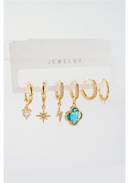 Kadın Vip Seri Zirkon Taşlı Karışık Figürlü 6'lı Küpe Seti