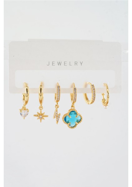 Kadın Vip Seri Zirkon Taşlı Karışık Figürlü 6'lı Küpe Seti fiyatları