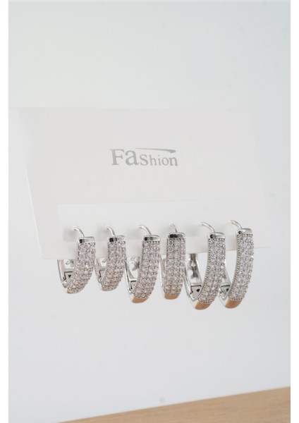 Kadın Vip Seri Zirkon Taşlı 3 Boy 6'lı Küpe Seti