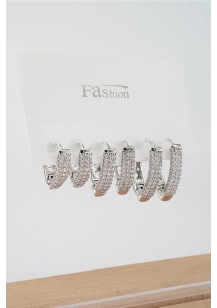 Kadın Vip Seri Zirkon Taşlı 3 Boy 6'lı Küpe Seti fiyatları