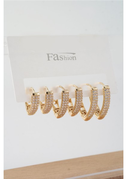 Kadın Vip Seri Zirkon Taşlı 3 Boy 6'lı Küpe Seti fiyatları