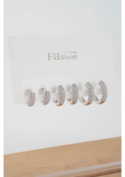 Kadın Vip Seri Zirkon Taşlı 3 Boy 6'lı Küpe Seti