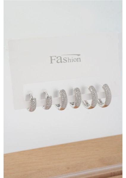 Kadın Vip Seri Zirkon Taşlı 3 Boy 6'lı Küpe Seti fiyatları