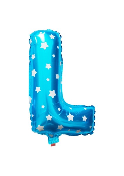 L Harf Mavi Renk Yıldızlı Folyo Balon 26" 65 cm