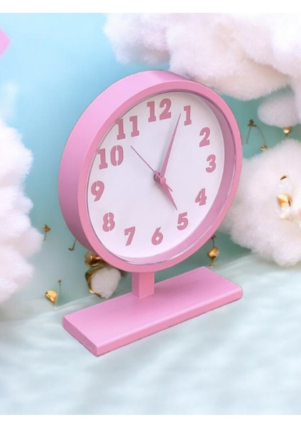 Ahşap Ayaklı Pembe Beyaz Ofis Salon Masa Saati 22*30 cm modelleri