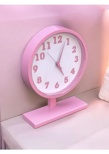 Ahşap Ayaklı Pembe Beyaz Ofis Salon Masa Saati 22*30 cm indirimleri