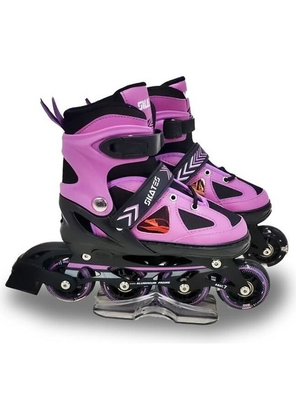 Mor Çift Sıra Silikon Tekerli Alüminyum Gövdeli Ayarlanabilir Işıklı Alıştırma Pateni Çanta Hediyeli fiyatları