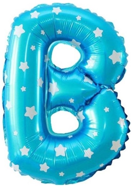 B Harf Mavi Renk Yıldızlı Folyo Balon 26" 65 cm