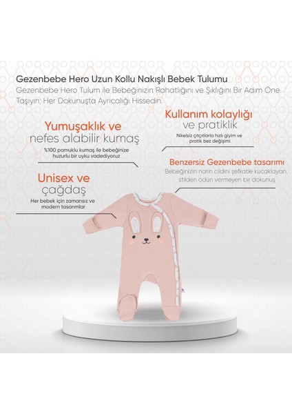 Hero Uzun Kollu Nakışlı Bebek Tulumu Bunny