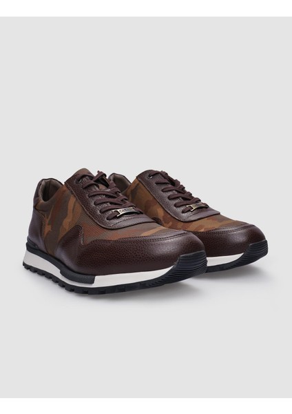 %100 Hakiki Deri Kahverengi Bağcıklı Kamuflaj Desenli Erkek Sneaker fiyatları