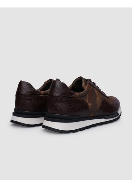 %100 Hakiki Deri Kahverengi Bağcıklı Kamuflaj Desenli Erkek Sneaker modelleri