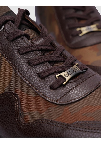 %100 Hakiki Deri Kahverengi Bağcıklı Kamuflaj Desenli Erkek Sneaker fırsatları